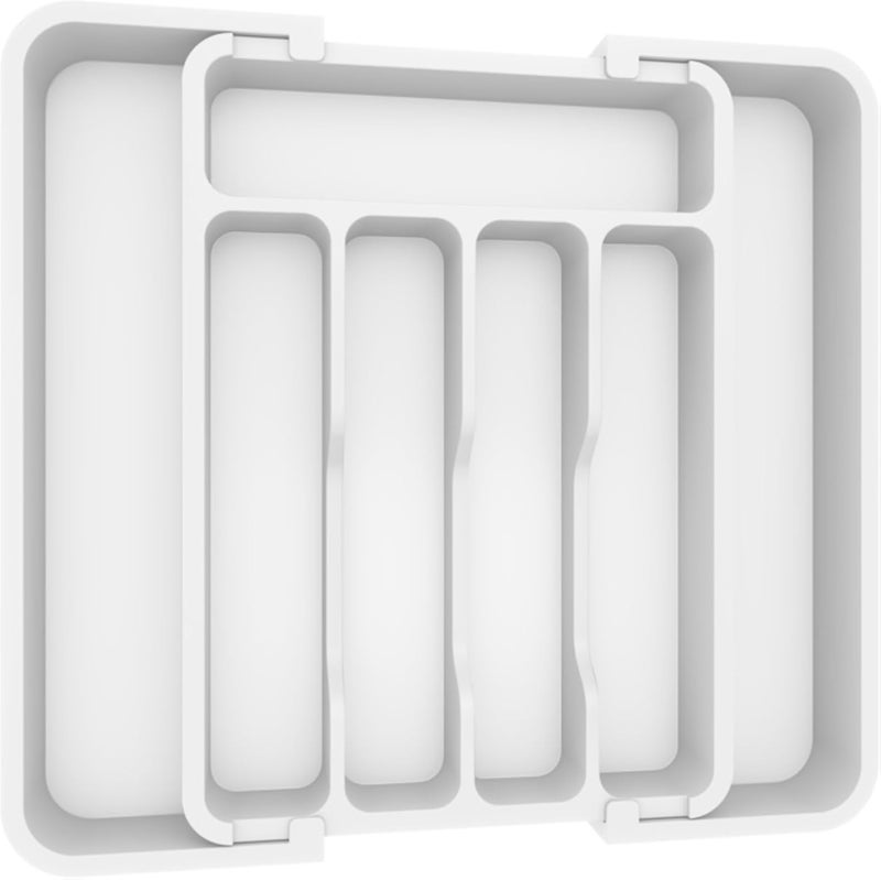 Lifewit Silverware Drawer Organizer, Expandable Utensil Tray for Kitchen, BPA Free Flatware and Cutlery Holder, Adjustable Plastic Storage for Spoons Forks Knives, 8.9-14.7 x 12.2", White